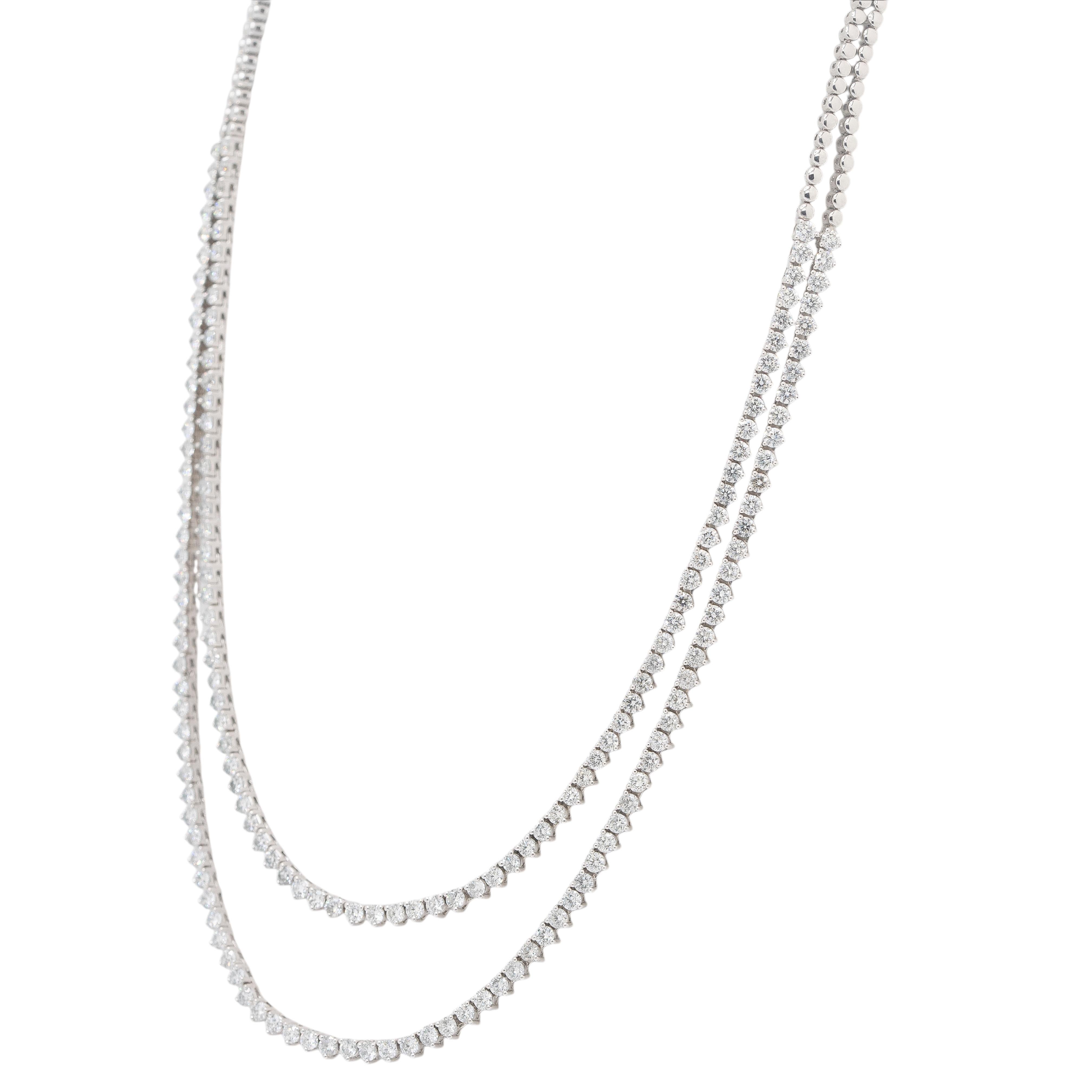 Collana con due parti di diamanti in oro bianco 14k Collana con diamanti tondi Brilliante in vendita 1