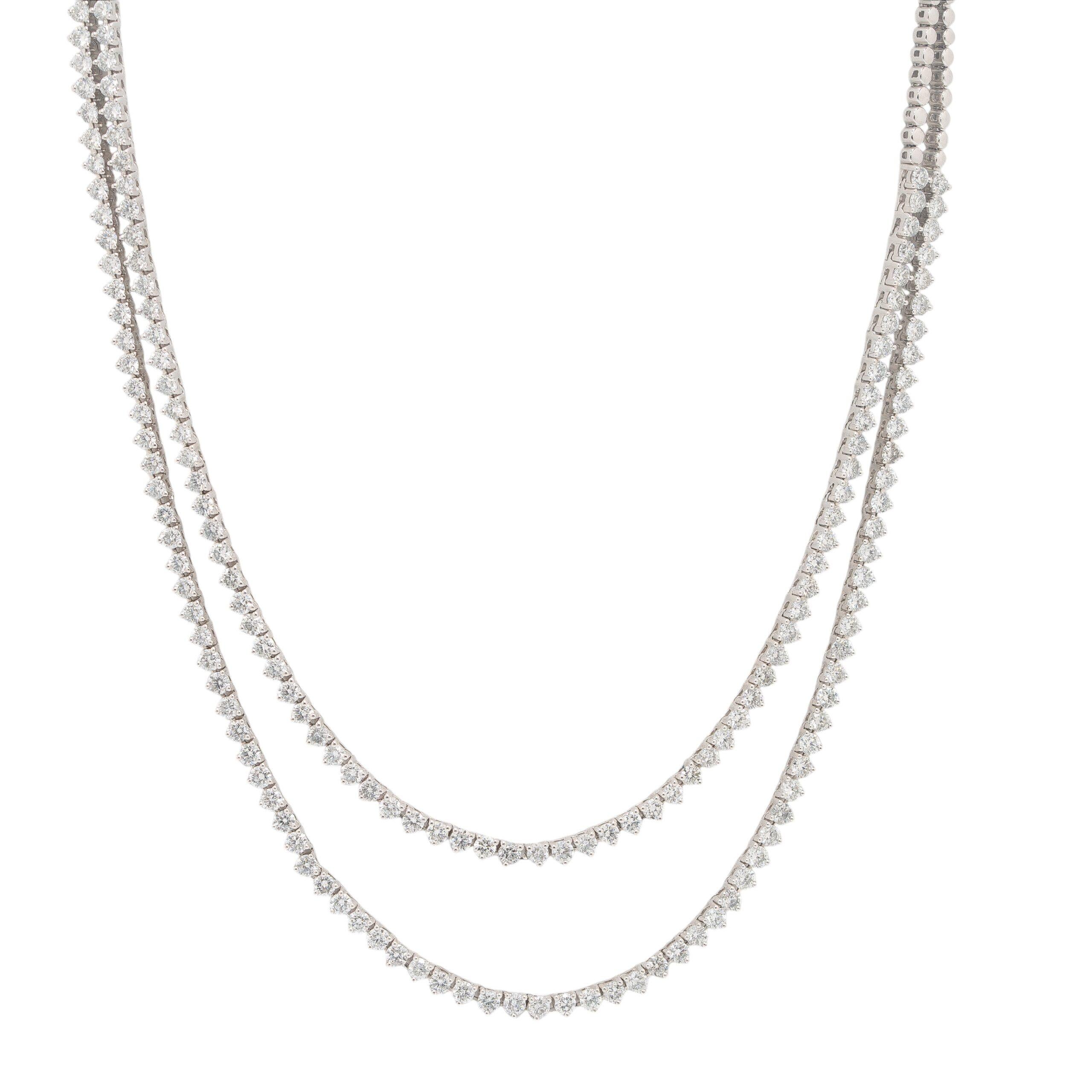 Collana con due parti di diamanti in oro bianco 14k Collana con diamanti tondi Brilliante in vendita 4