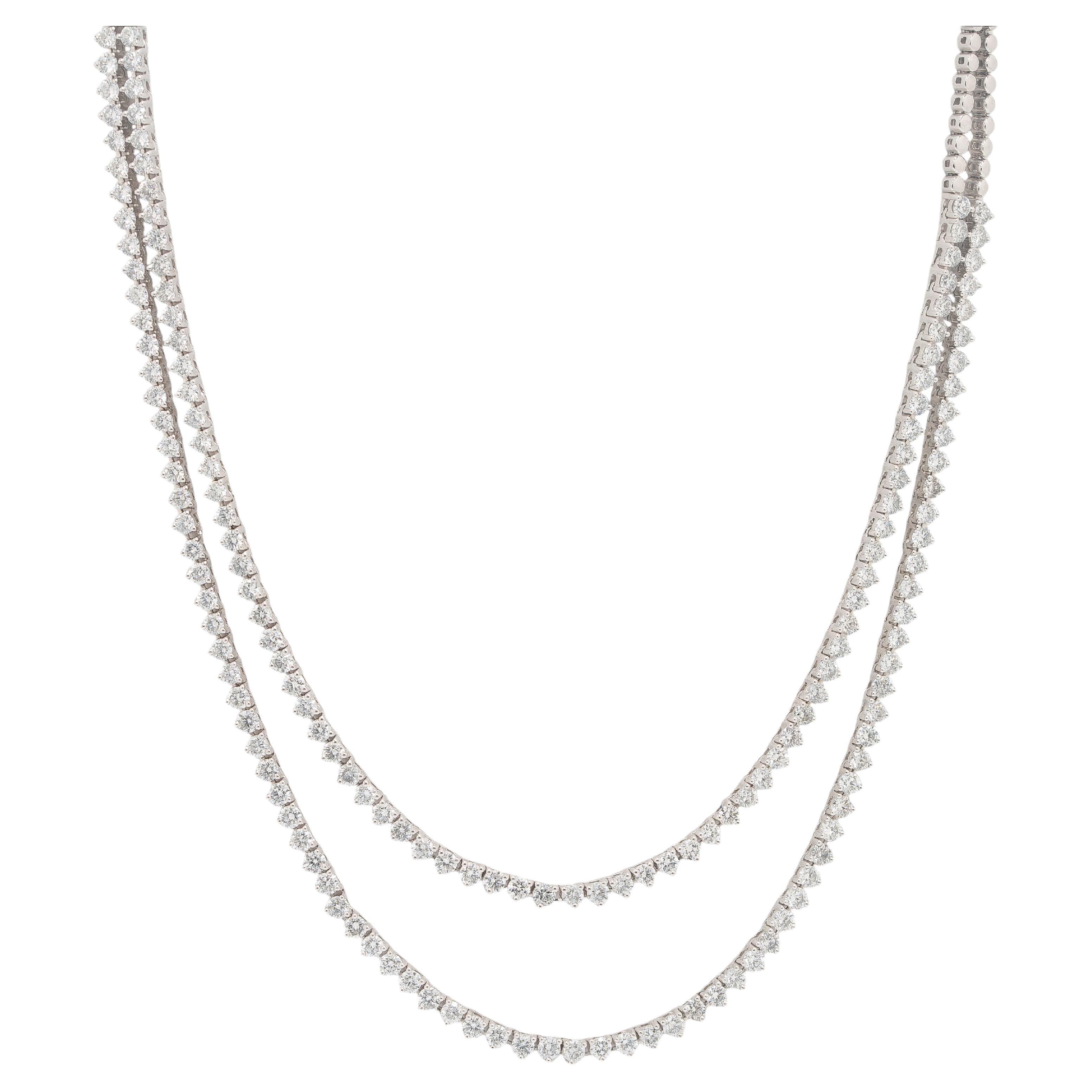 14k Weißgold Zweiteilige Diamant-Halskette Runder Brillant Diamant-Halskette