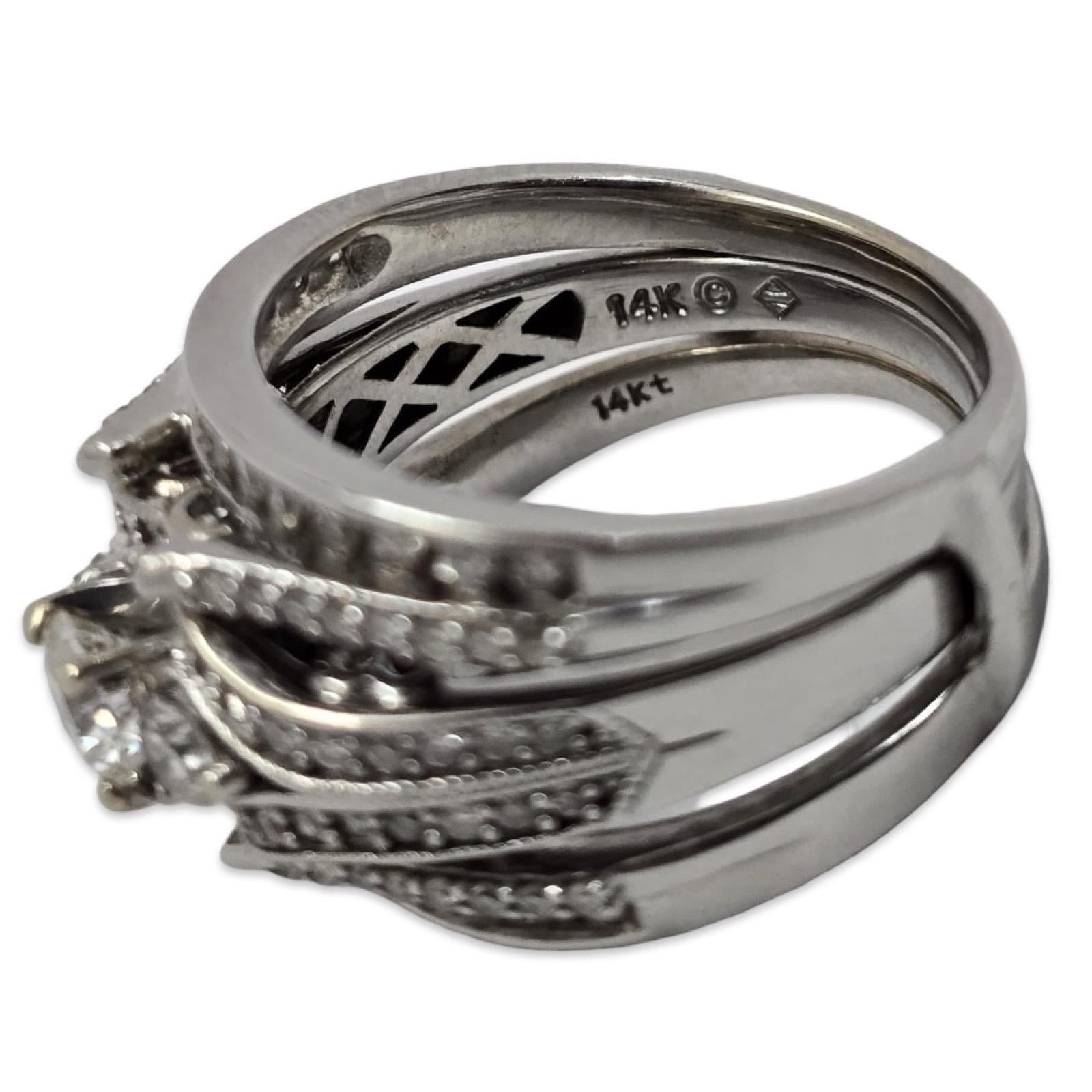 Bague deux pièces en or blanc 14K à diamant 1.48tcw avec centre certifié GIA en vente 9