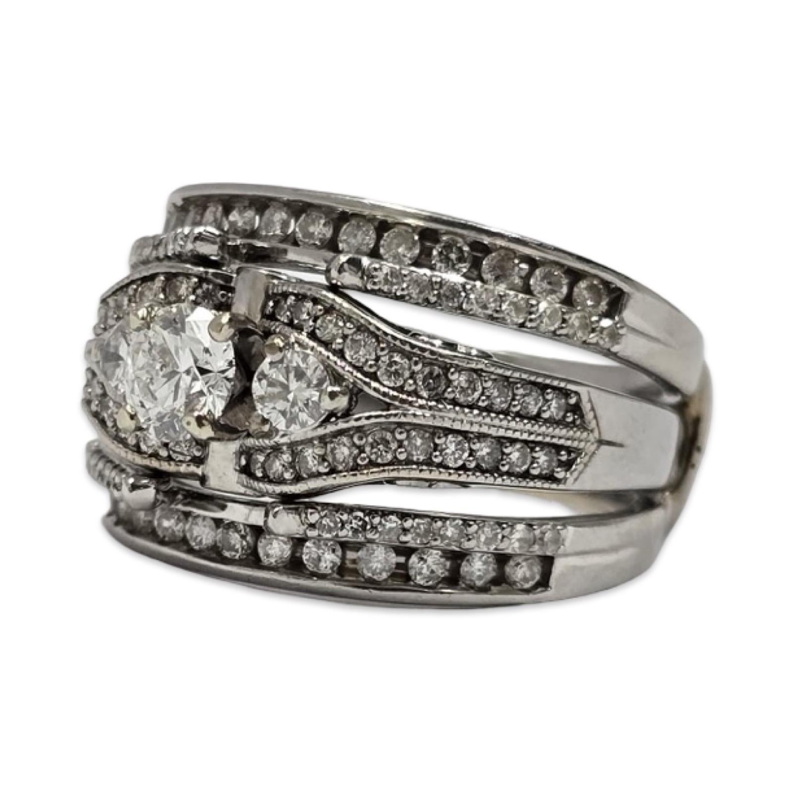 Bague deux pièces en or blanc 14K à diamant 1.48tcw avec centre certifié GIA en vente 2