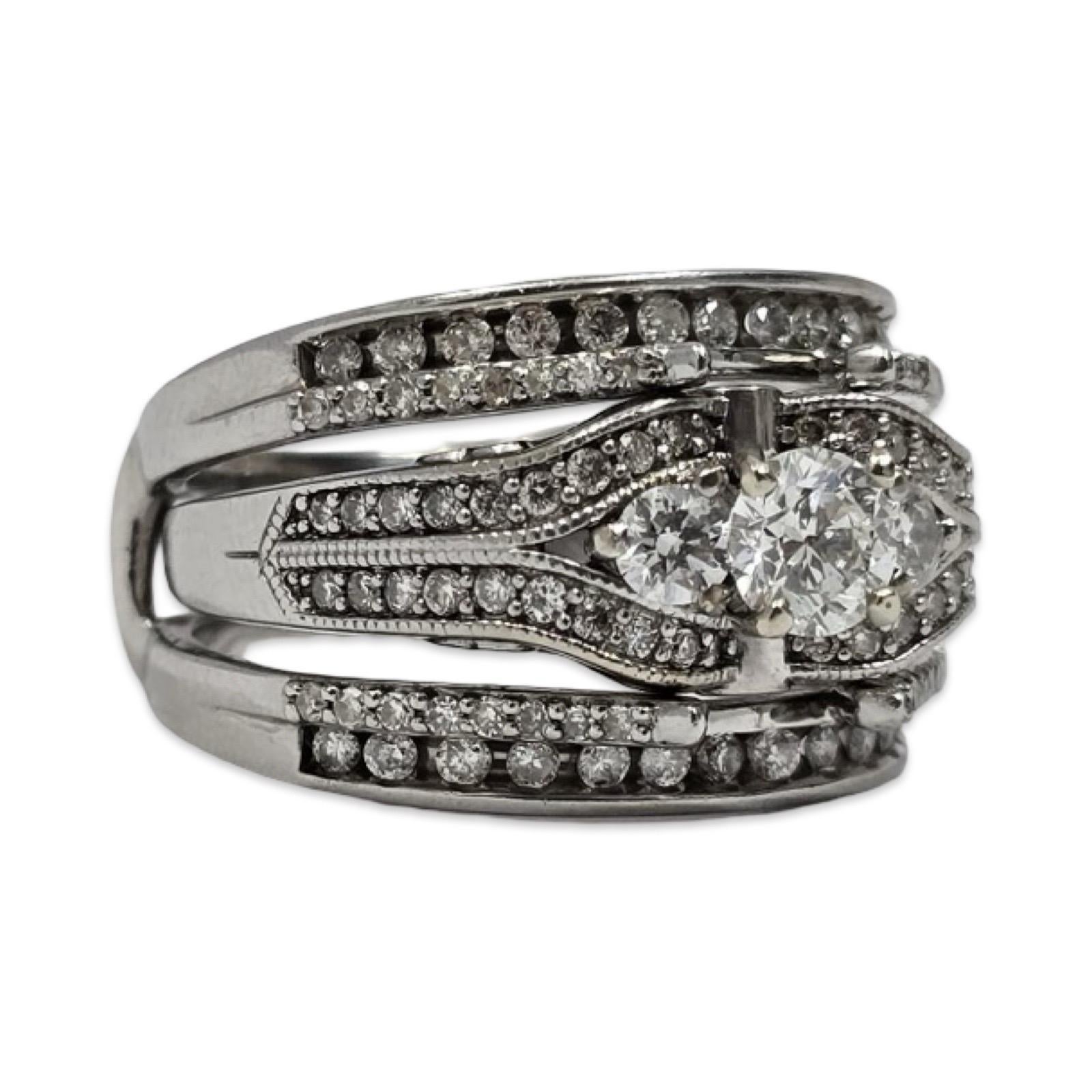 Bague deux pièces en or blanc 14K à diamant 1.48tcw avec centre certifié GIA en vente 4