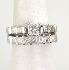 14 Karat White Gold Two-Piece Princess Cut Diamond Wedding Set, 1.55 Carat TW
