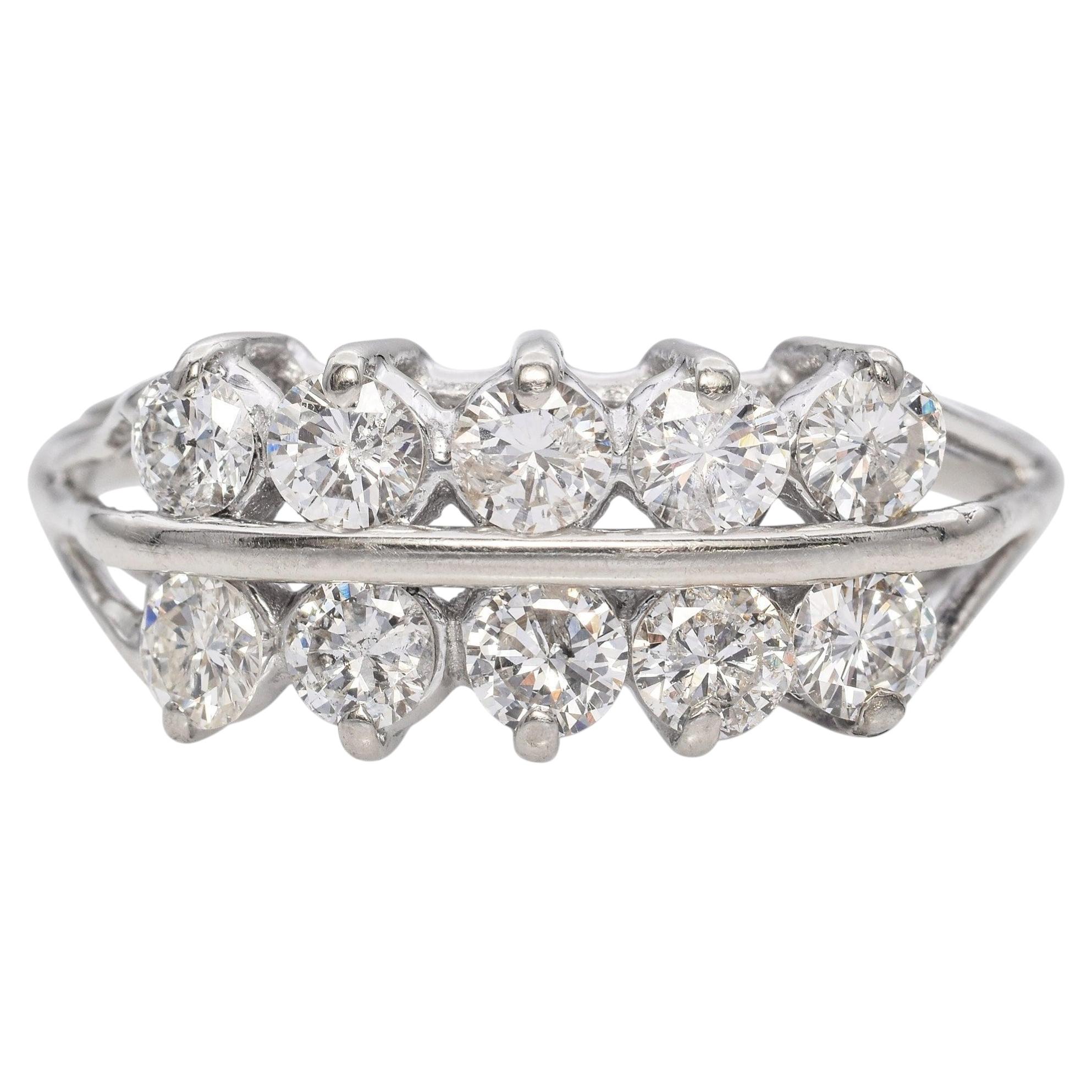 14k White Gold Two Row 1.1tcw Round Diamond Wedding Band Ring