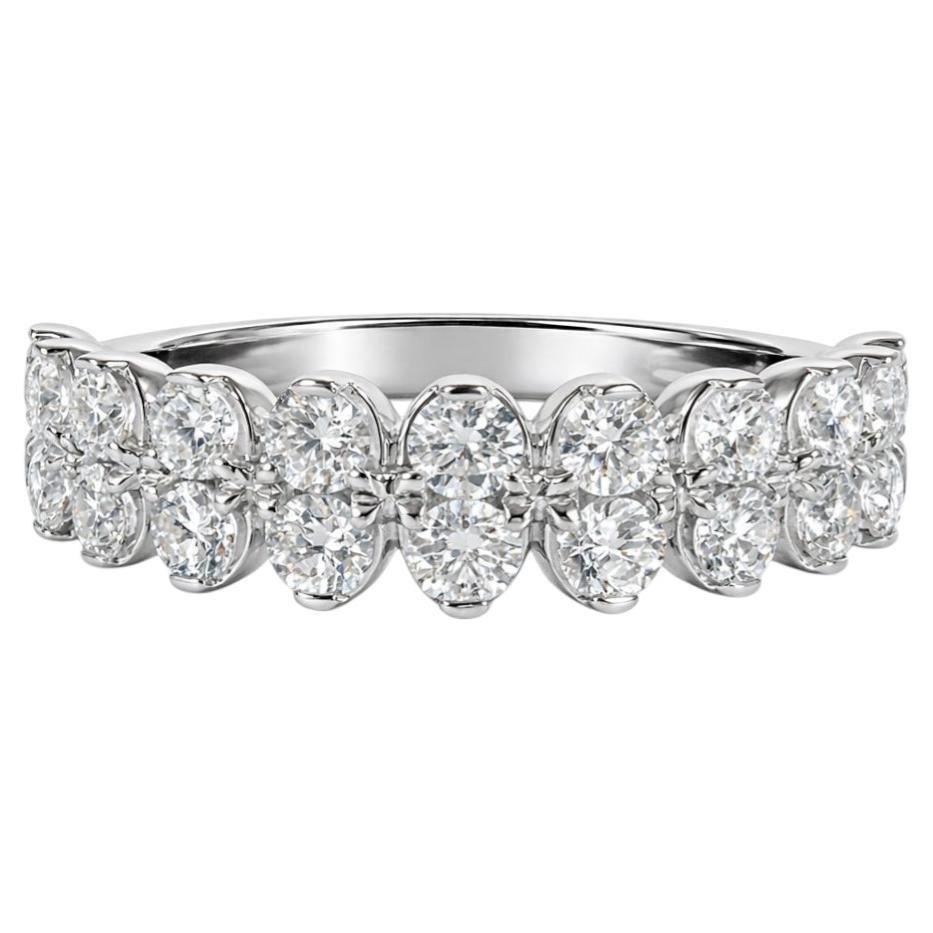 14K White Gold Two Row Diamond Ring For Sale