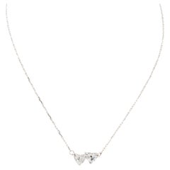 14K White Gold Two-Stone Heart-Shaped Diamond Pendant Necklace