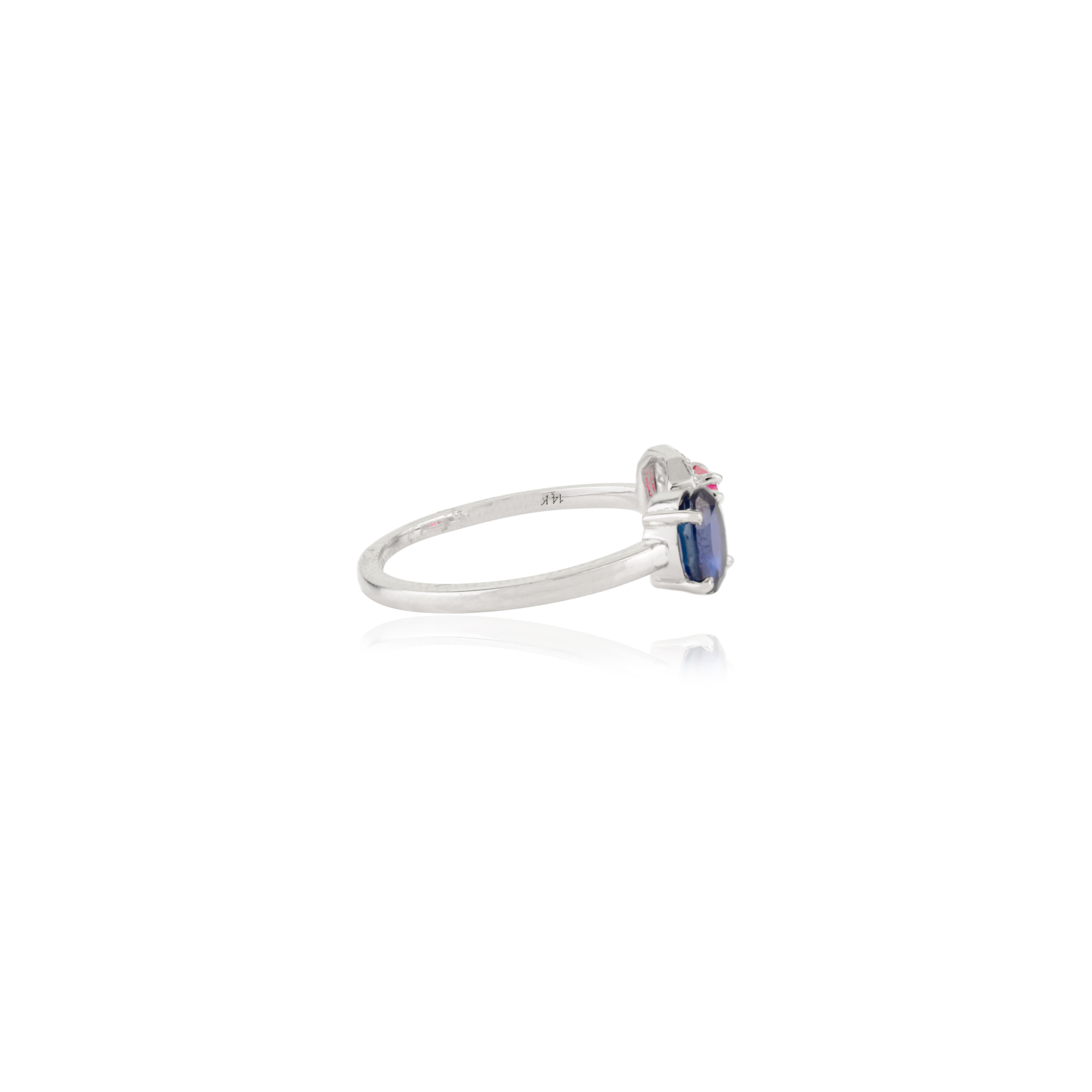 in vendita:  Anello aperto con due pietre di zaffiro e rubino in oro bianco 14k con diamante, regalo per donne 3