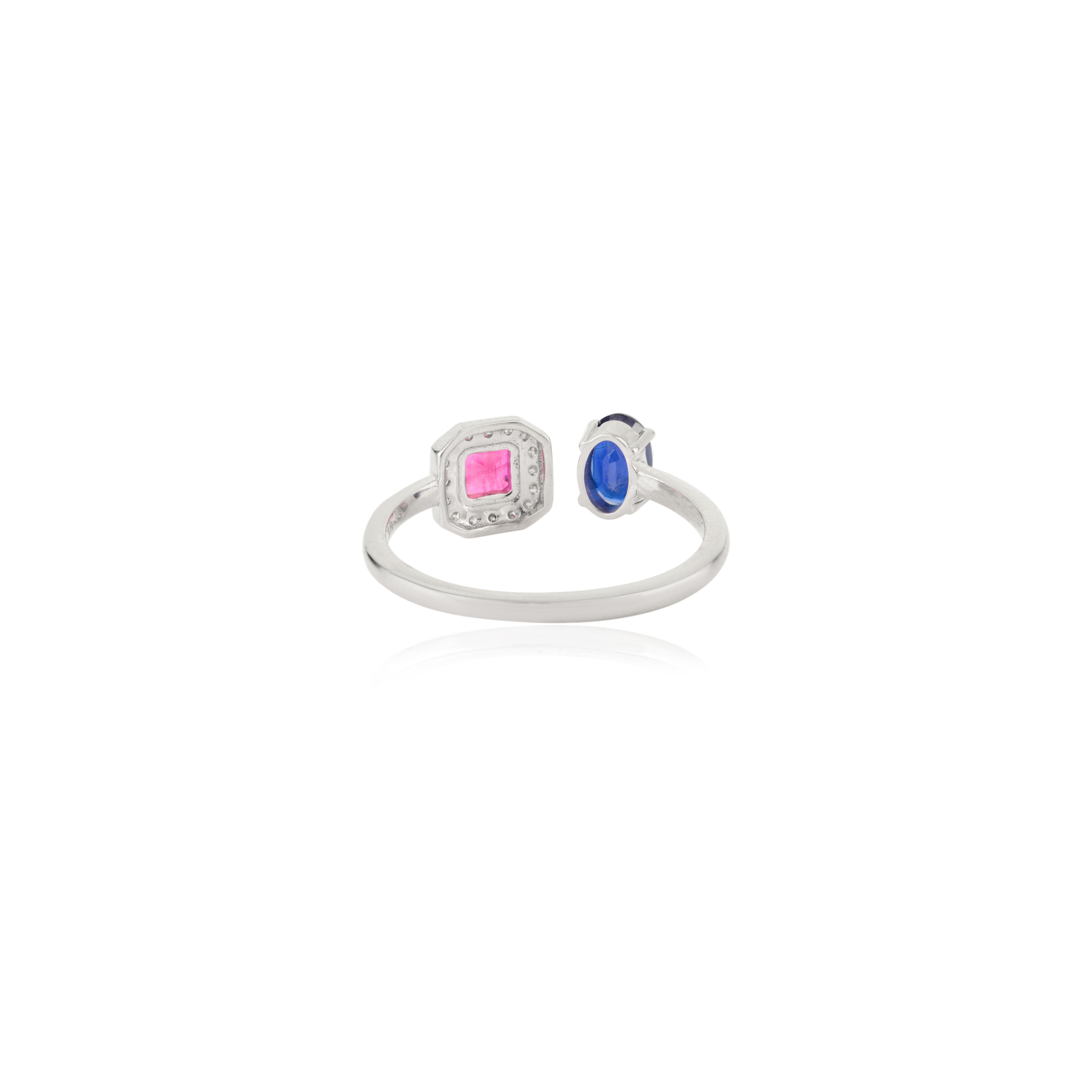 in vendita:  Anello aperto con due pietre di zaffiro e rubino in oro bianco 14k con diamante, regalo per donne 9