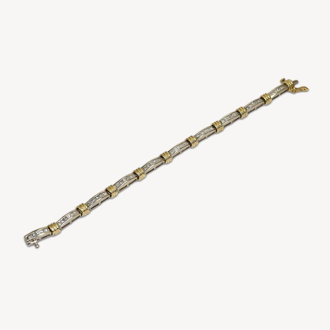 14K White Gold Two-Tone Diamond Tennis Bracelet 2.50ct For Sale 1