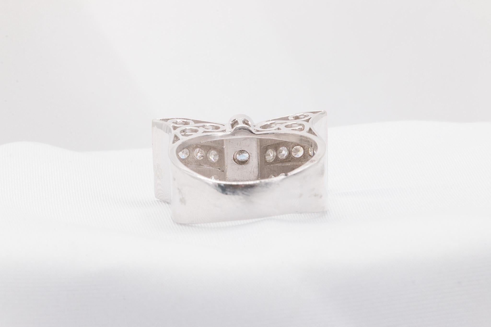 Round Cut 14k White Gold Unique Vintage 0.75 Carat Total Diamond Butterfly Ring For Sale