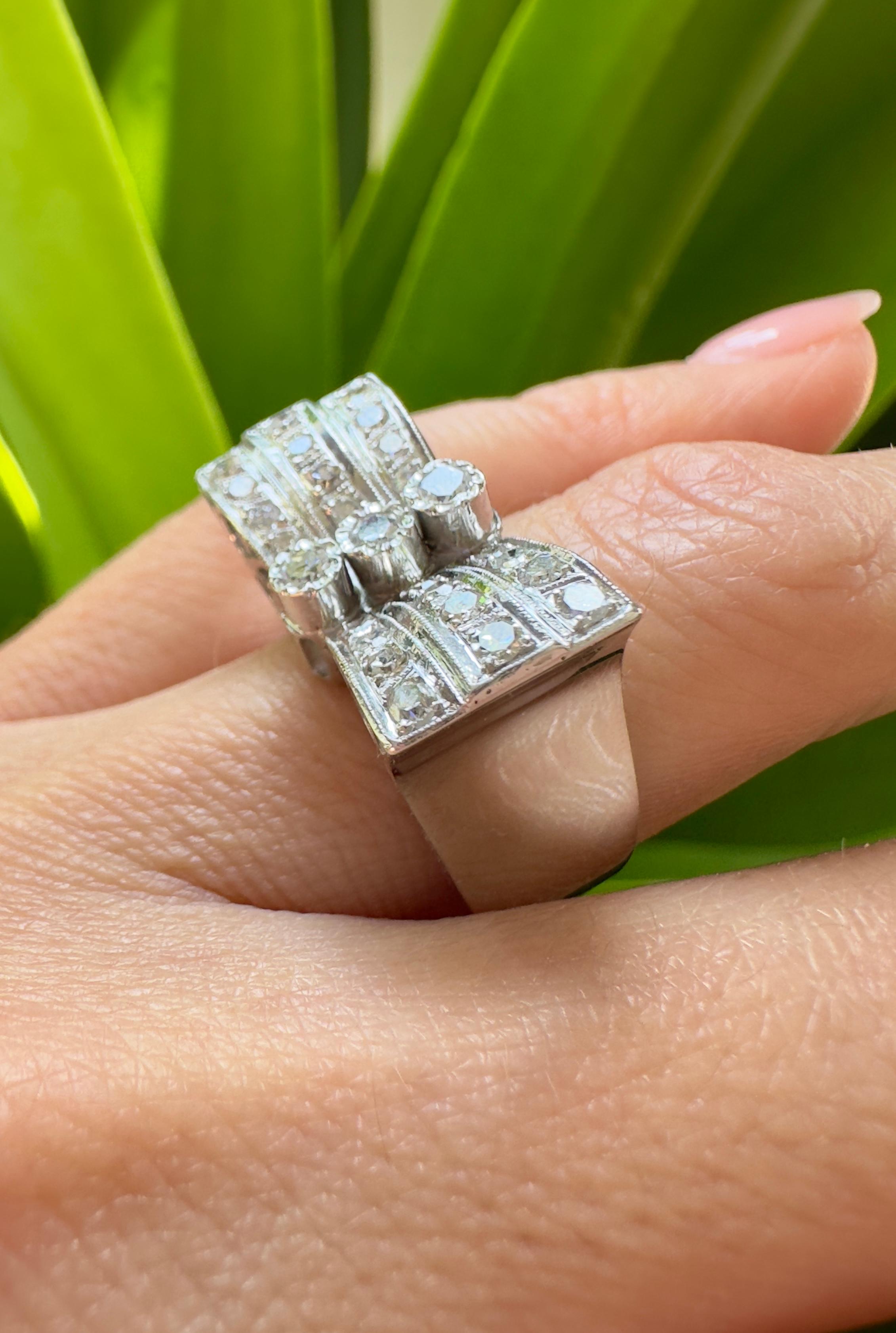 Women's 14k White Gold Unique Vintage 0.75 Carat Total Diamond Butterfly Ring For Sale