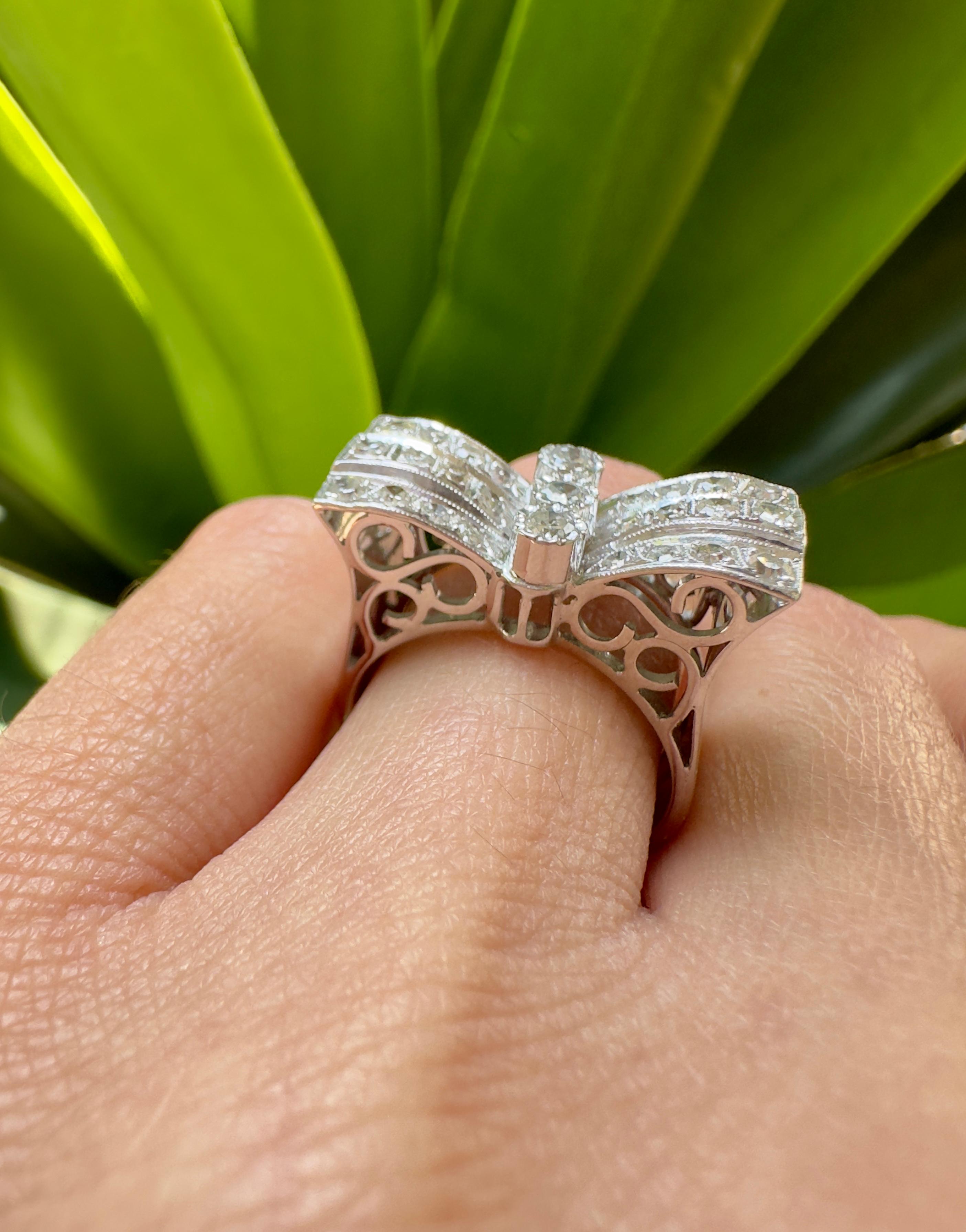 14k White Gold Unique Vintage 0.75 Carat Total Diamond Butterfly Ring For Sale 1