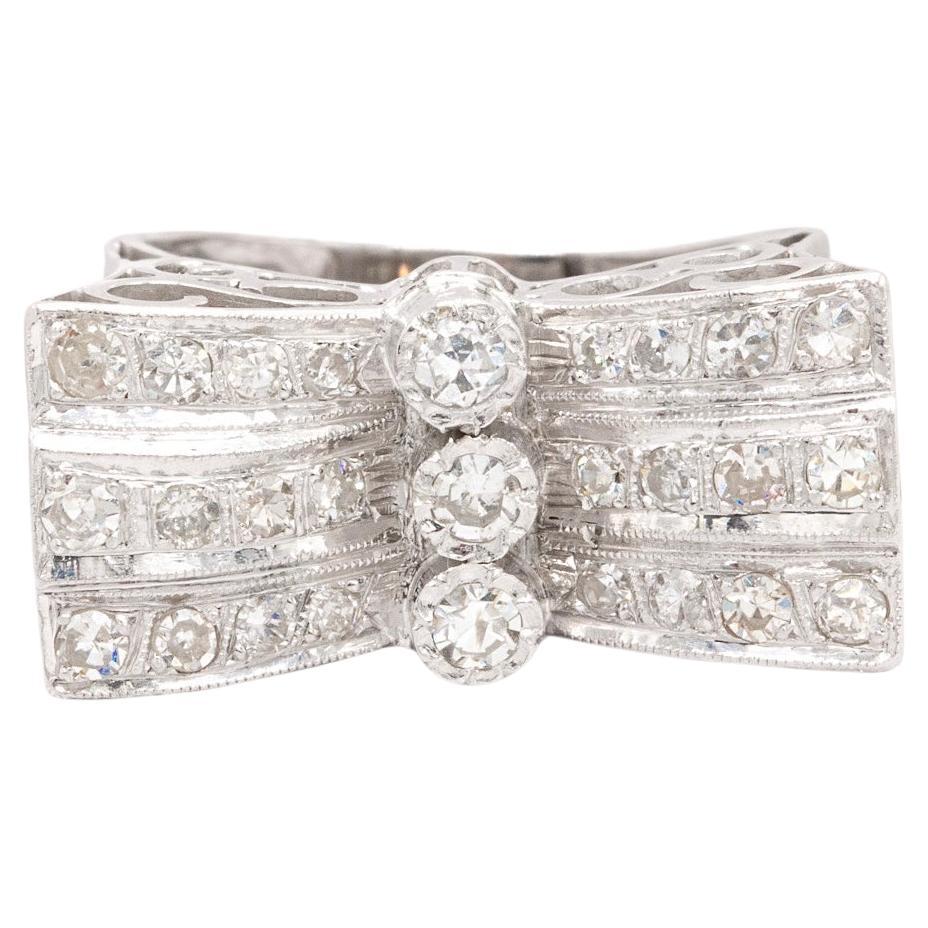 14k White Gold Unique Vintage 0.75 Carat Total Diamond Butterfly Ring