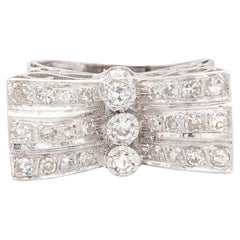 14k White Gold Unique Vintage 0.75 Carat Total Diamond Butterfly Ring