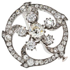 14K White Gold Victorian Circle Diamond 5.00cts Brooch