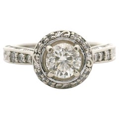 14k White Gold Vintage 0.71ct Round Cut Halo Diamond Engagement Ring Size 5