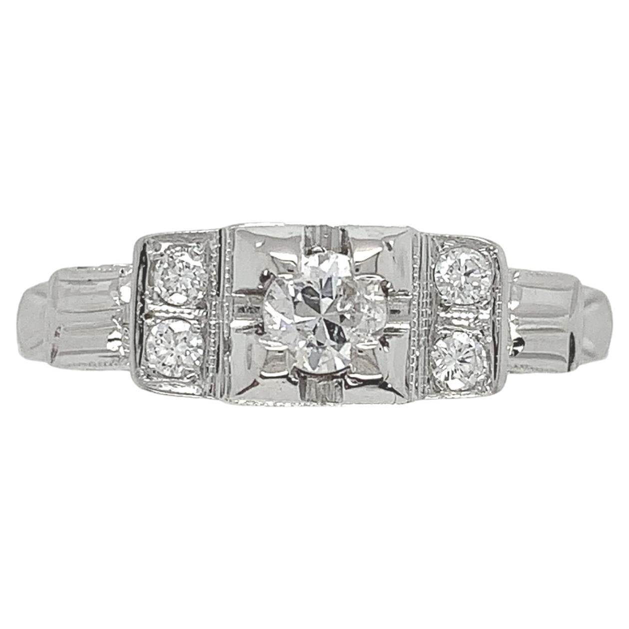 14K White Gold Vintage .27cttw Diamond Ring size 8 For Sale