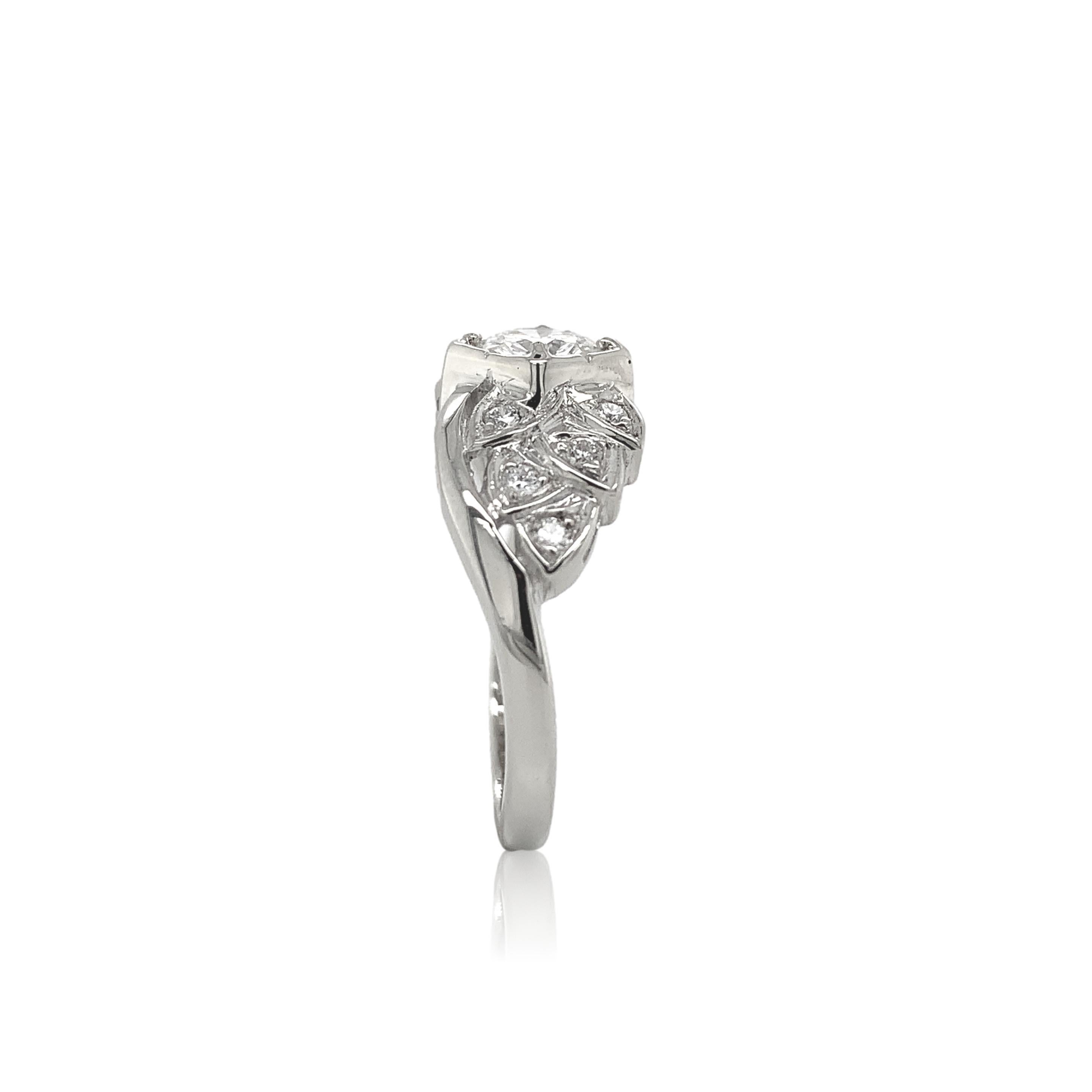 14K White Gold Vintage .50ct Diamond Engagement Ring with GIA Report In Excellent Condition In Big Bend, WI