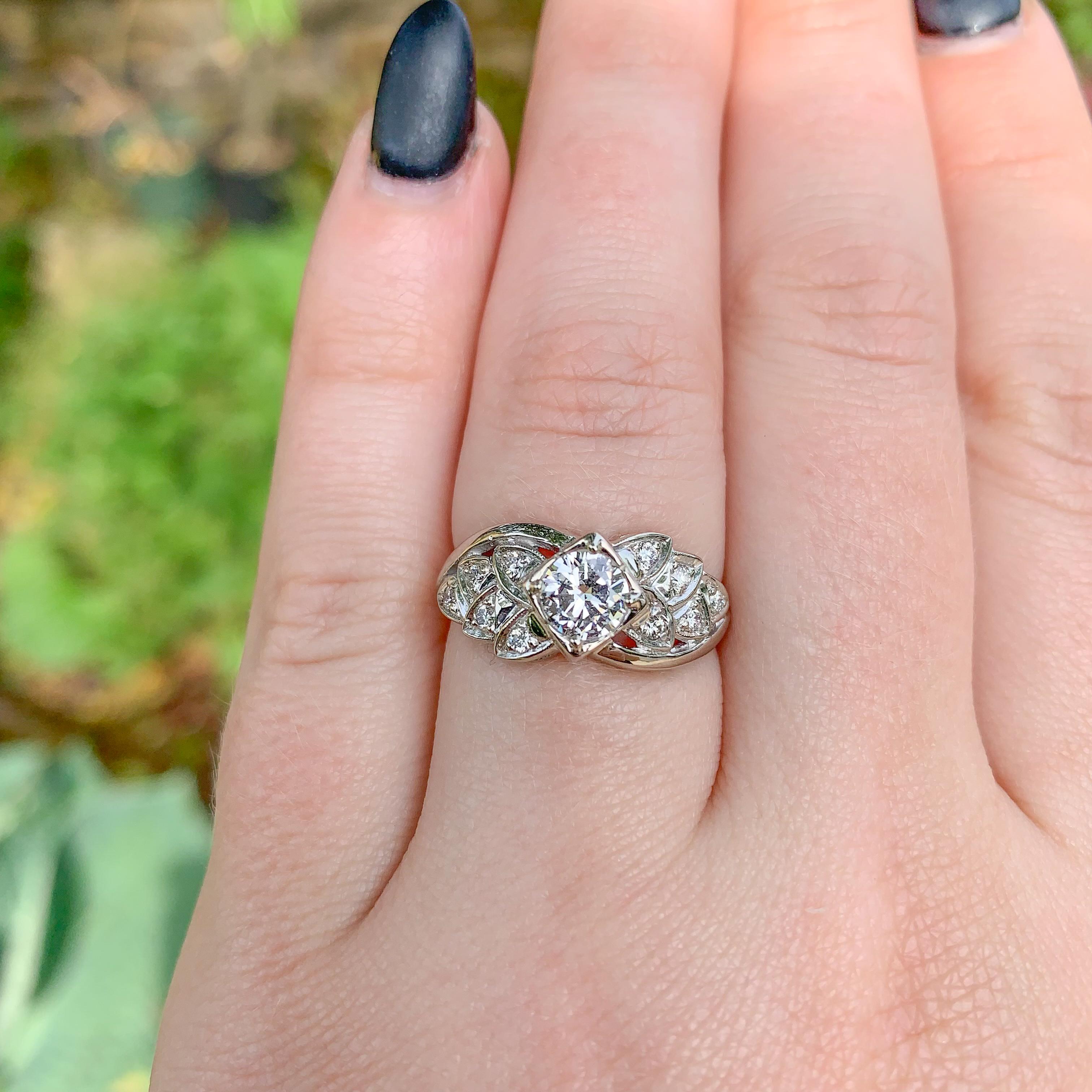 14K White Gold Vintage .50ct Diamond Engagement Ring with GIA Report 2