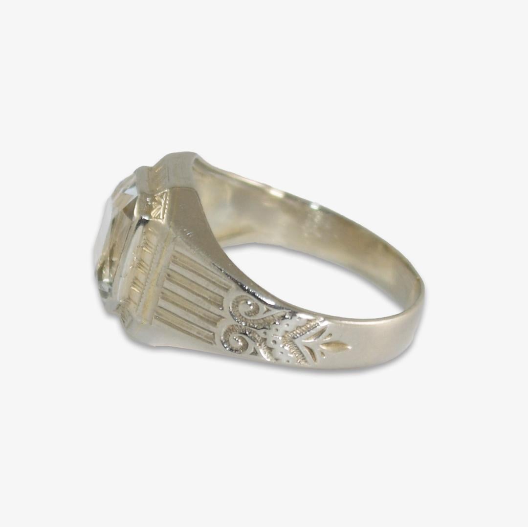 Women's or Men's 14K White Gold Vintage Aquamarine Ring 2.8g For Sale