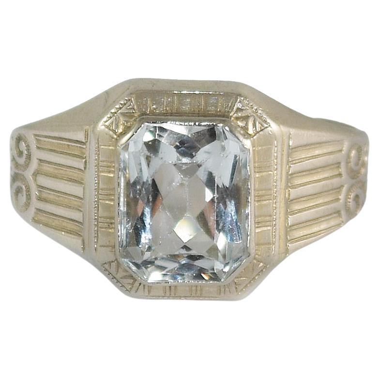 14K White Gold Vintage Aquamarine Ring 2.8g