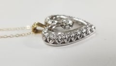 14 Karat White Gold Vintage Art Deco Style Diamond Heart Pendant