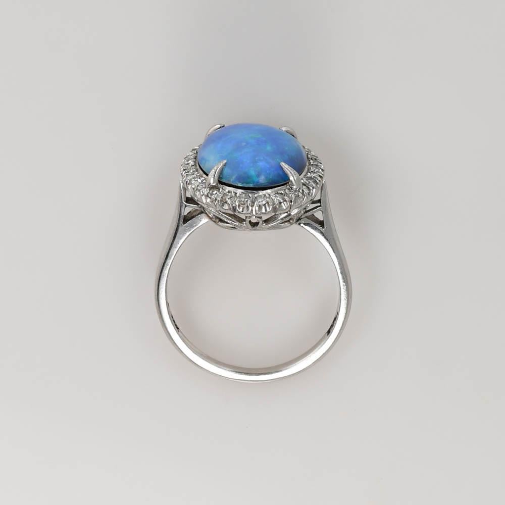 14K White Gold Vintage Black Opal & Diamond Ring, 5.9g In Excellent Condition In Laguna Beach, CA