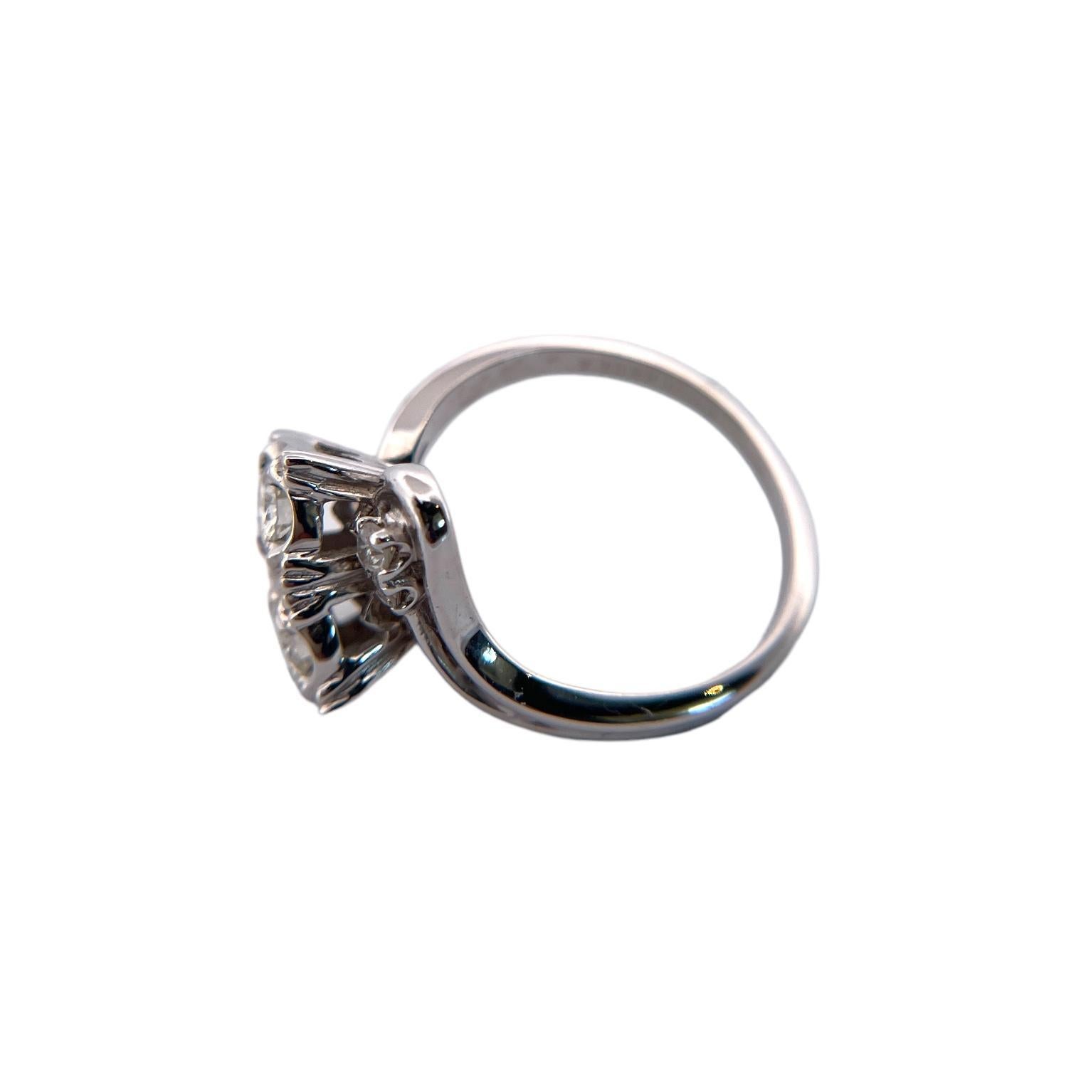 Modern 14K White gold Vintage Bypass Natural Diamond Ring For Sale