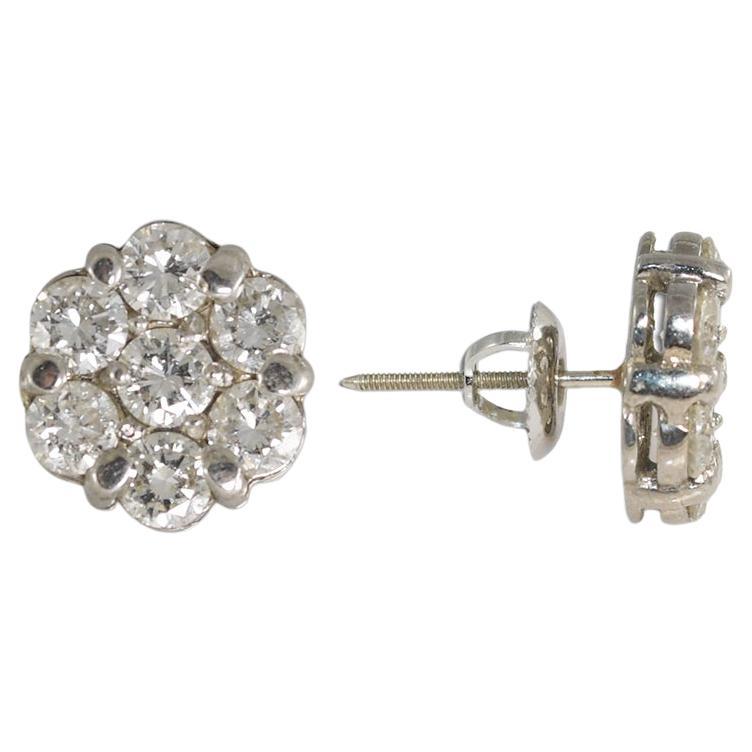 14K White Gold Vintage Diamond Cluster Earrings 1.50ct