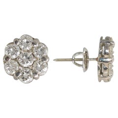 14K White Gold Vintage Diamond Cluster Earrings 1.50ct