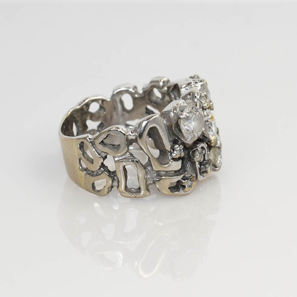 14 Karat Weißgold Vintage Diamant-Cluster-Ring mit 1,50 Karat (Rundschliff) im Angebot