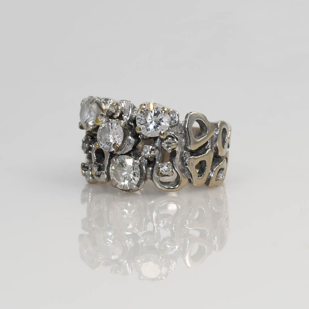 14 Karat Weißgold Vintage Diamant-Cluster-Ring mit 1,50 Karat für Damen oder Herren im Angebot