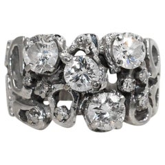 Anillo en racimo de diamantes vintage de oro blanco de 14 quilates 1,50 ct