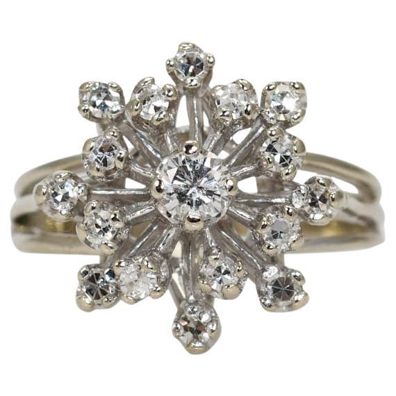 14K White Gold Vintage Diamond Cluster Ring, 4.9gr For Sale