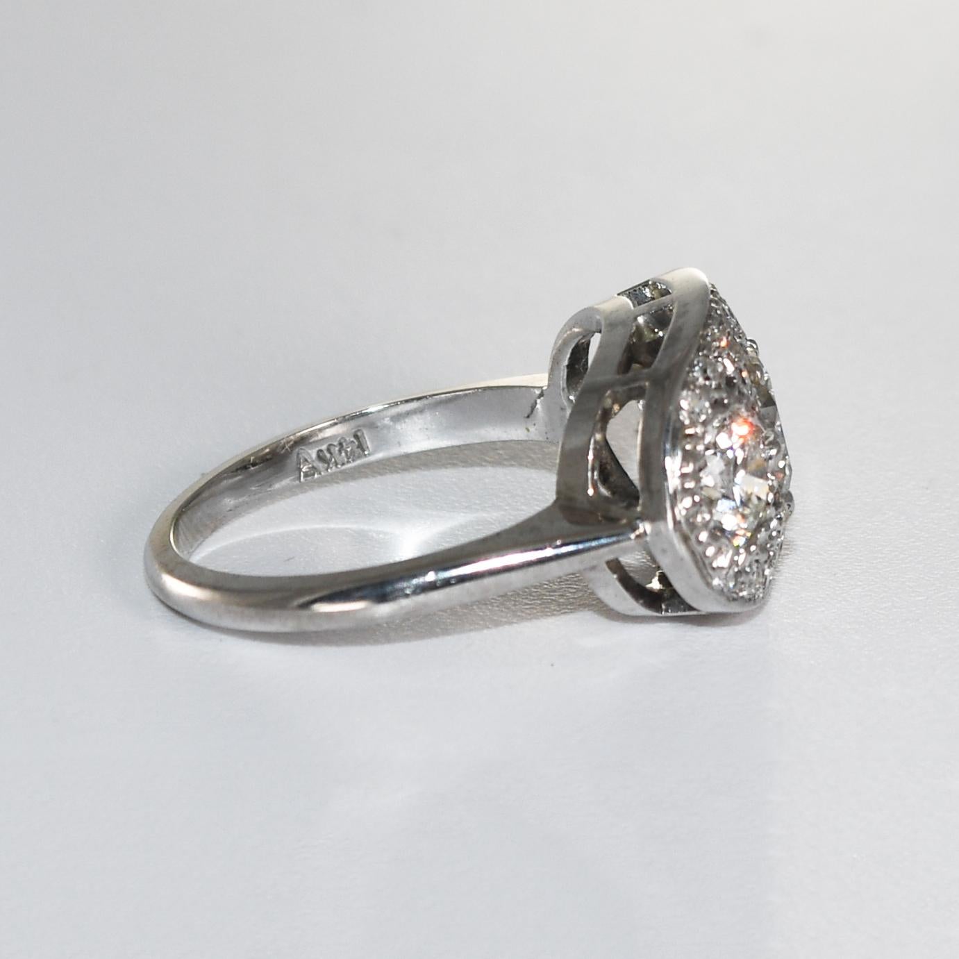 14K White Gold Vintage Diamond Cocktail Ring 2.15ct (Alteuropäischer Schliff) im Angebot