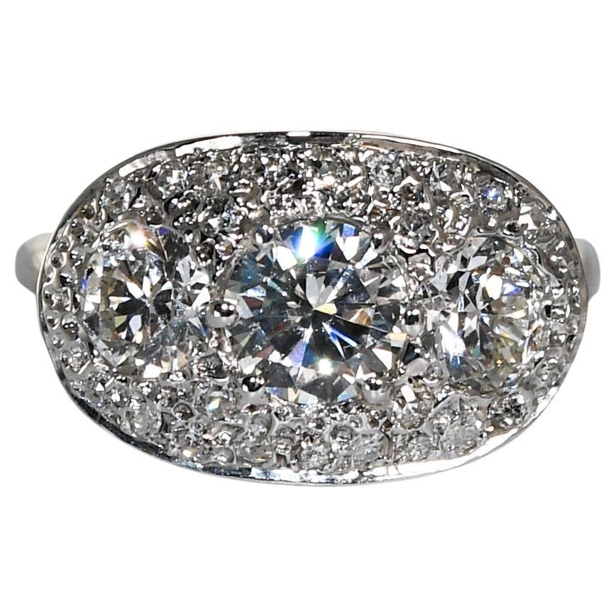 14K White Gold Vintage Diamond Cocktail Ring 2.15ct