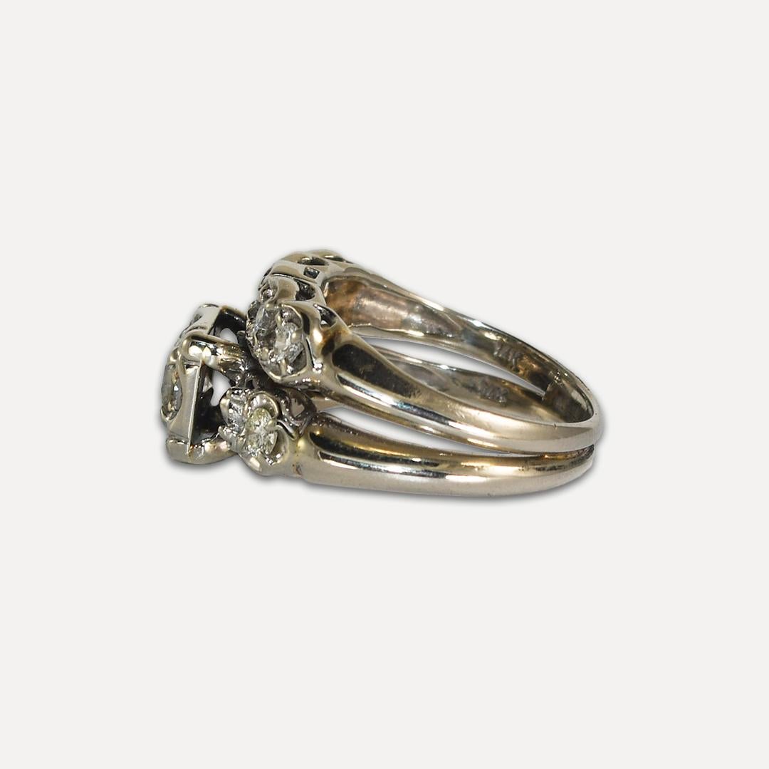 Women's or Men's 14K White Gold Vintage Diamond Engagement Wedding Ring Set 0.65ct For Sale