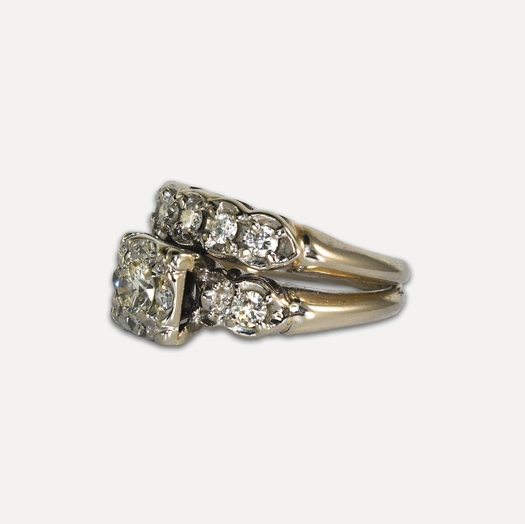 14K White Gold Vintage Diamond Engagement Wedding Ring Set 0.65ct For Sale 1