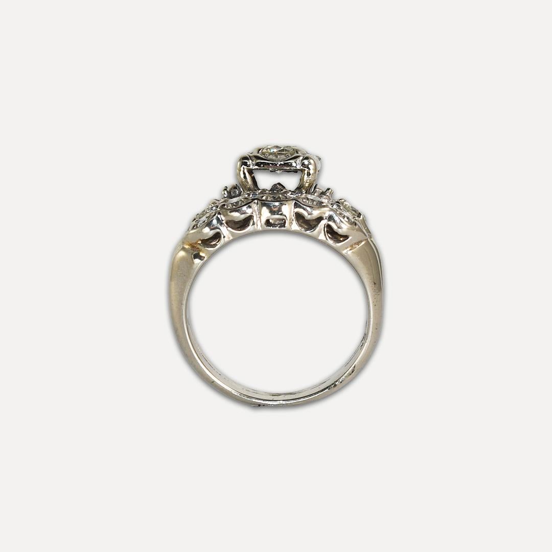 14K White Gold Vintage Diamond Engagement Wedding Ring Set 0.65ct For Sale 2