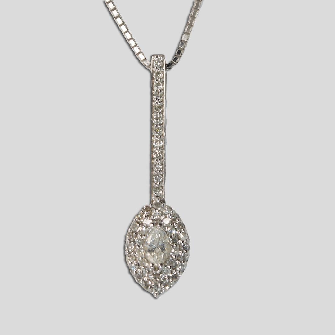 Taglio marquise Collana con diamanti vintage in oro bianco 14K 0,50ct in vendita