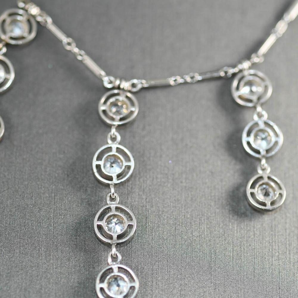 14K White Gold Vintage Diamond Necklace, 9.6 Grams In Excellent Condition For Sale In Laguna Beach, CA