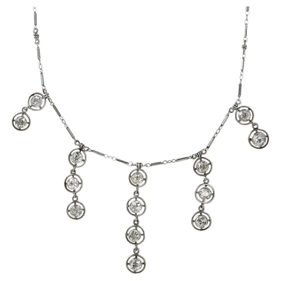14K White Gold Vintage Diamond Necklace, 9.6 Grams For Sale