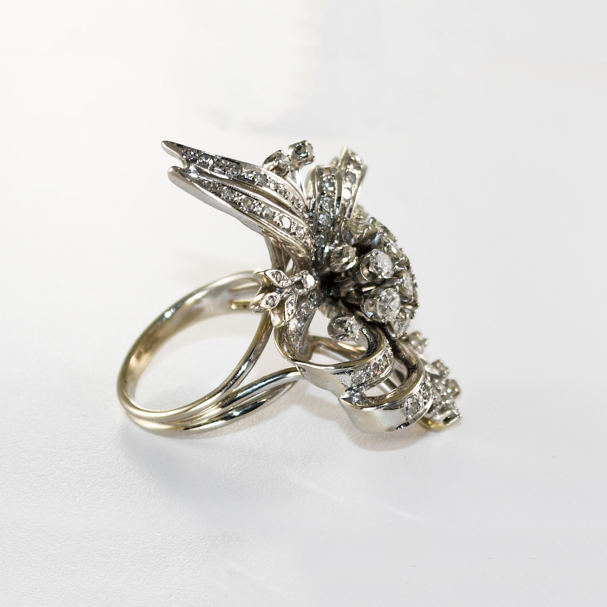 Taglio rotondo Anello a nastro con diamante vintage in oro bianco 14K 2,00ct in vendita