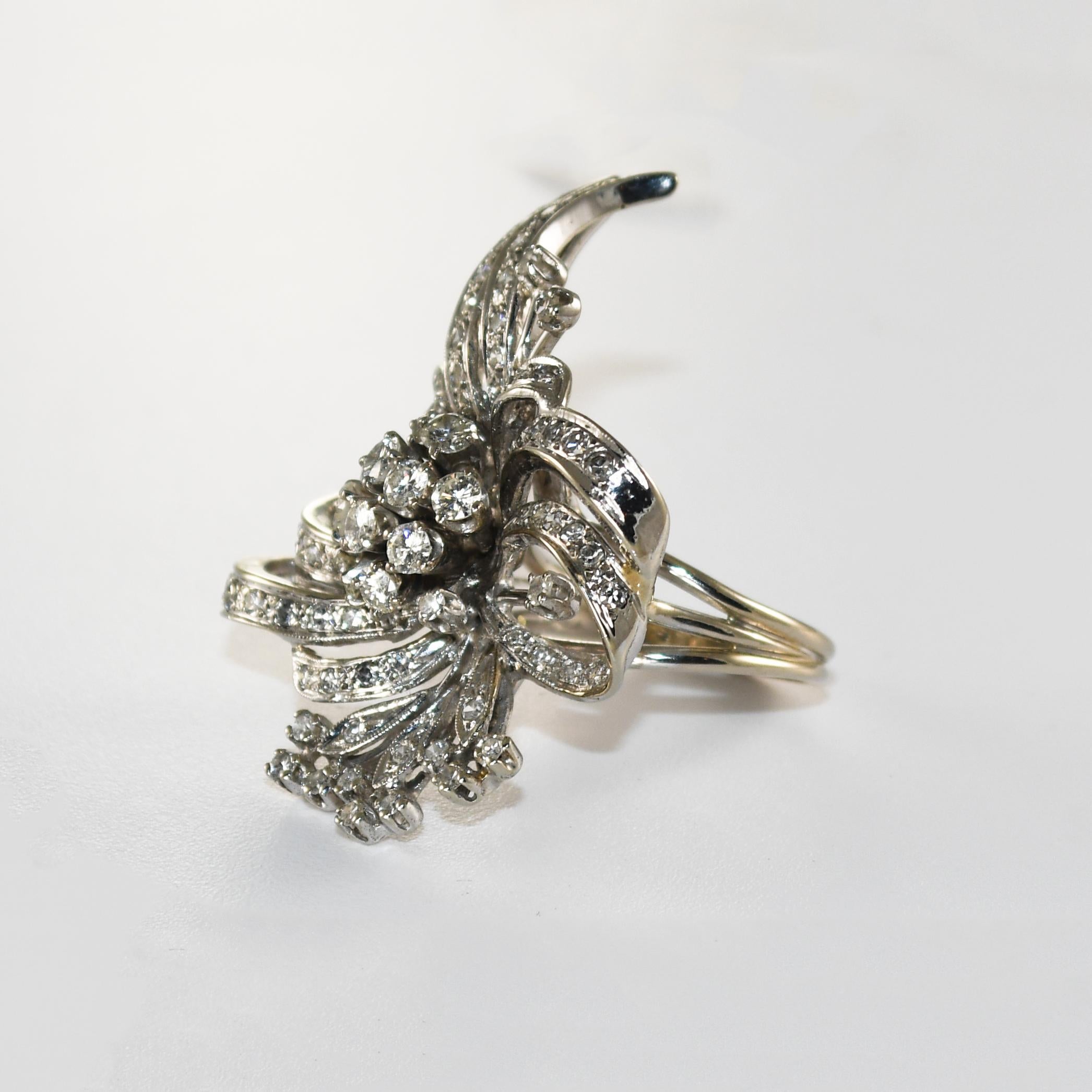 Anello a nastro con diamante vintage in oro bianco 14K 2,00ct in vendita 1