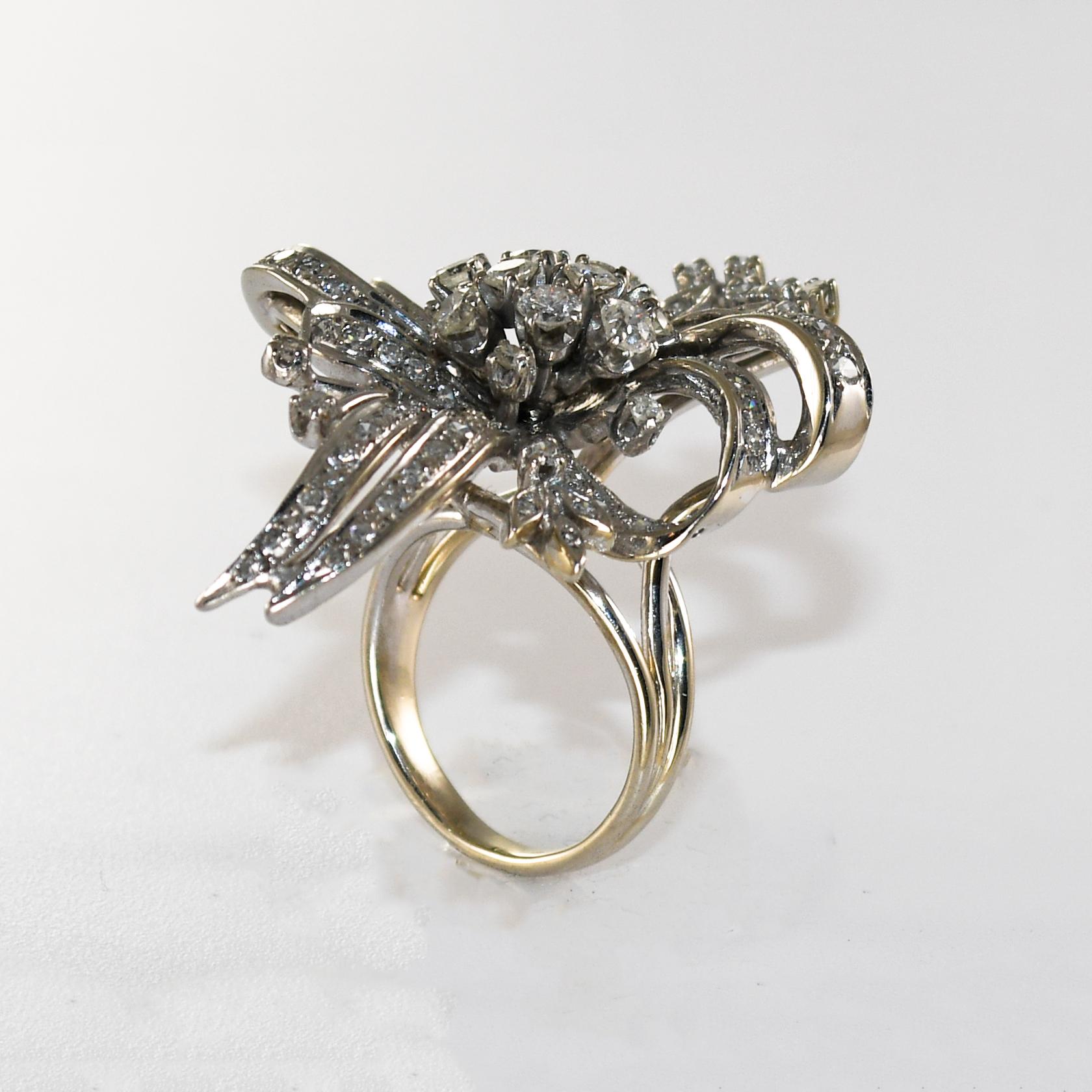 Anello a nastro con diamante vintage in oro bianco 14K 2,00ct in vendita 2