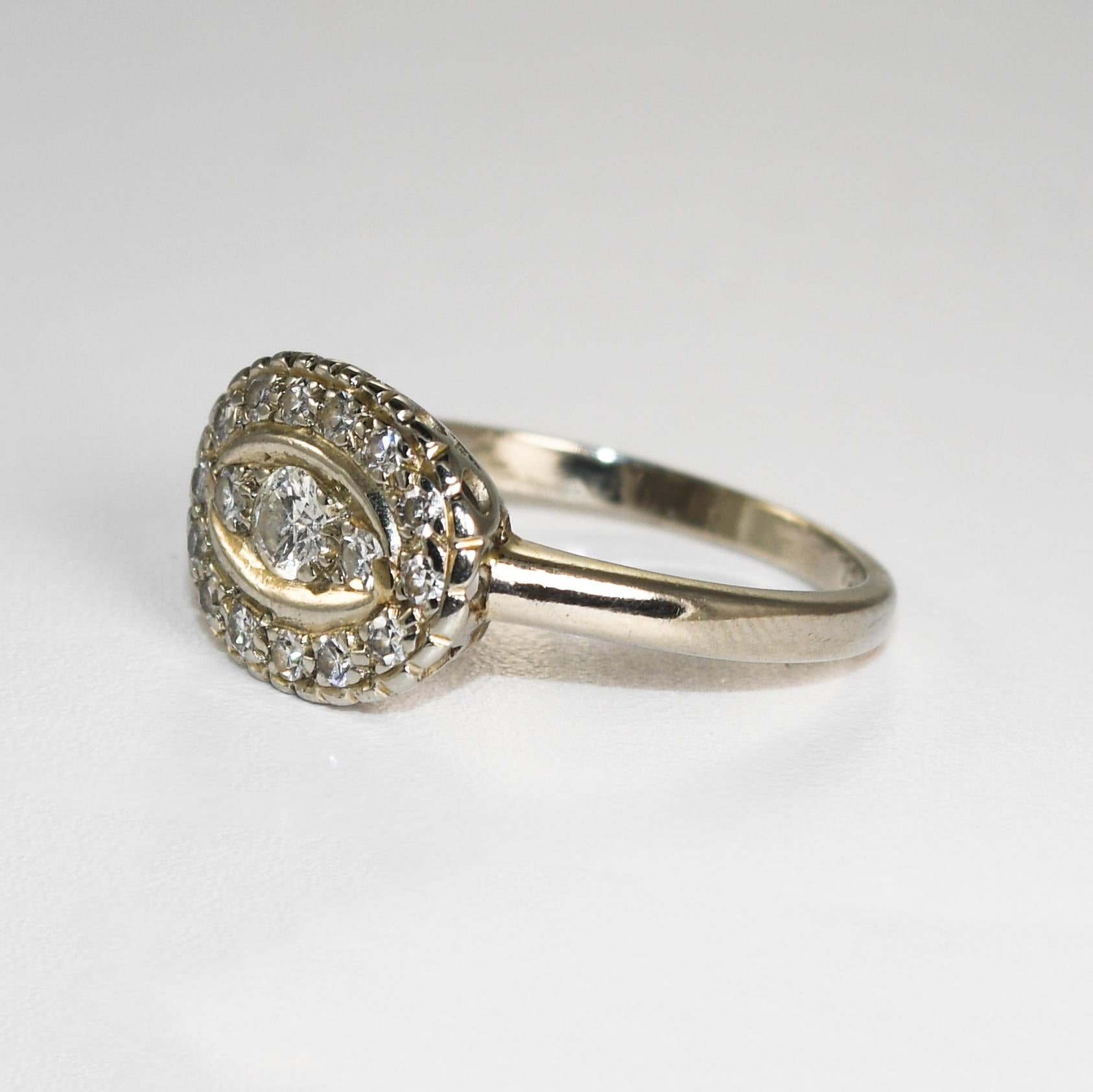da uomo o donna Anello con diamante vintage in oro bianco 14K 0,25ct in vendita