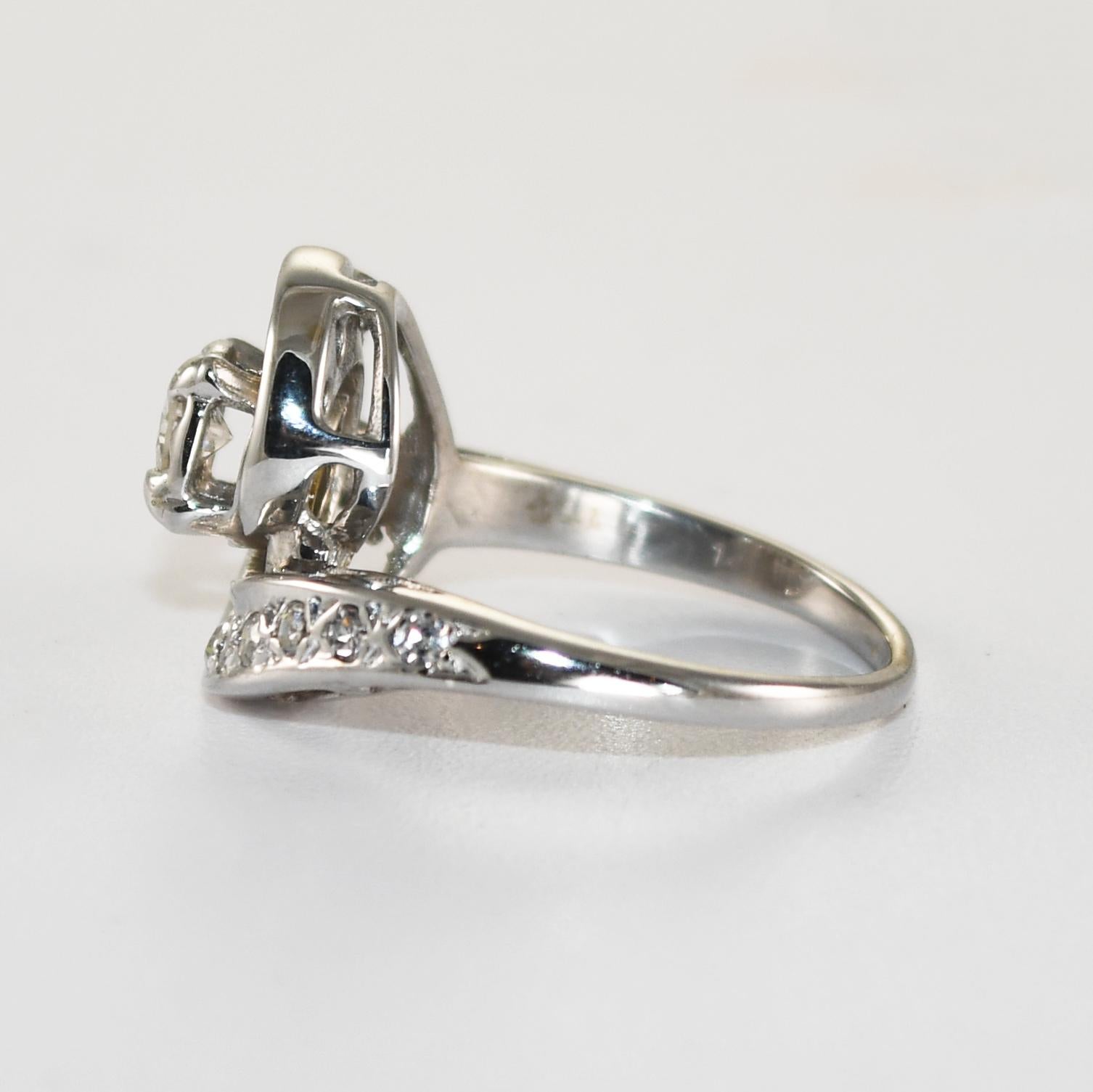 da uomo o donna Anello con diamante vintage in oro bianco 14K 0,45ct in vendita