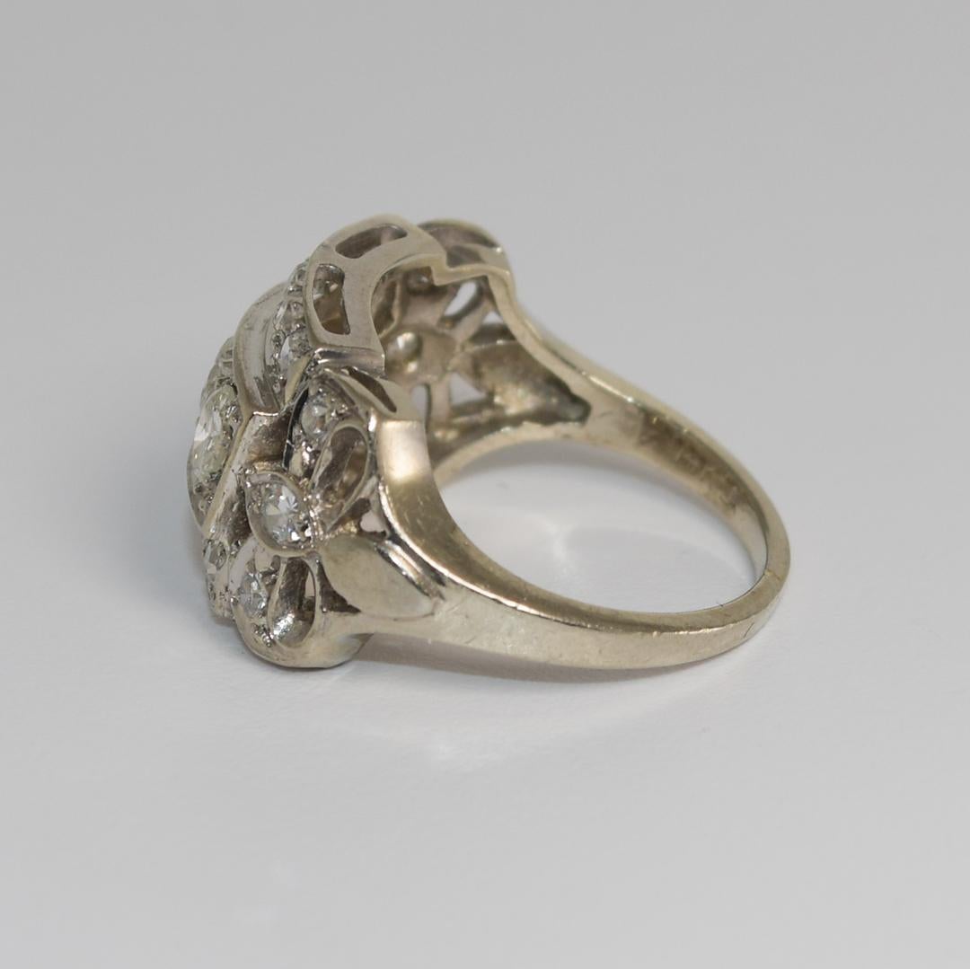 Women's or Men's 14K White Gold Vintage Diamond Ring 0.75ct