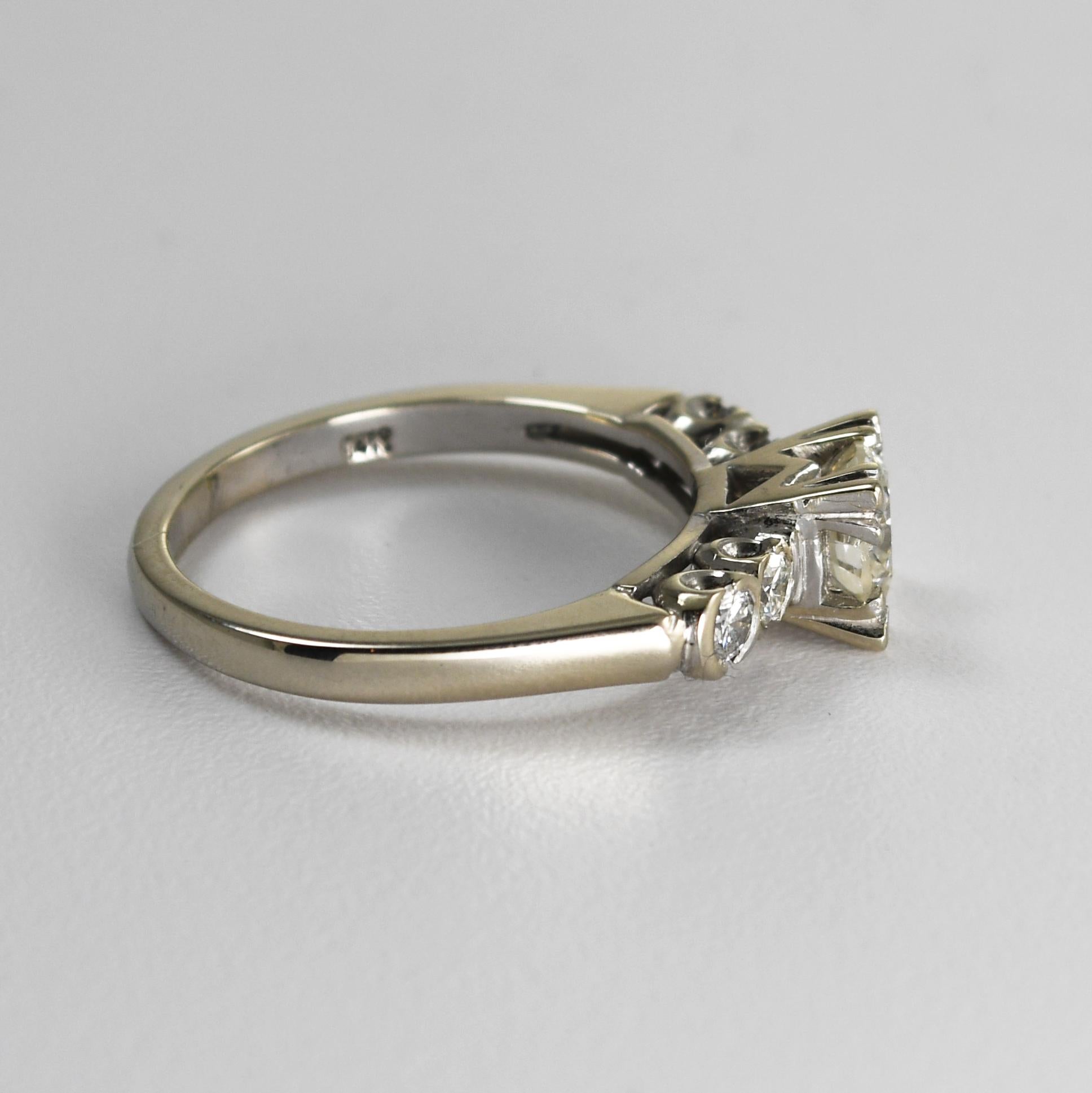 Anillo Diamante Vintage Oro Blanco 14K 1.00ct Corte redondo en venta
