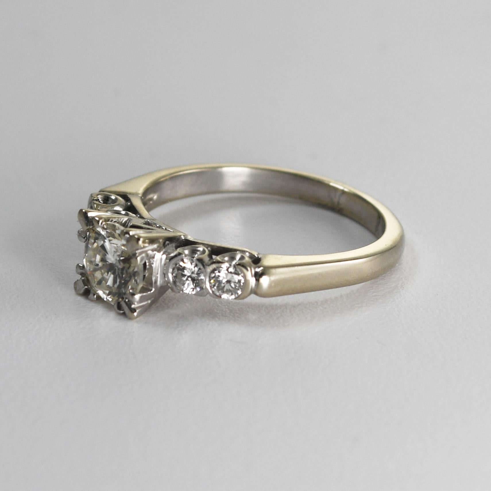 Anillo Diamante Vintage Oro Blanco 14K 1.00ct en venta 1